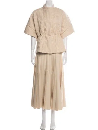 Pre-owned Gucci Wool Pleated Accents Skirt Set In Neutrals