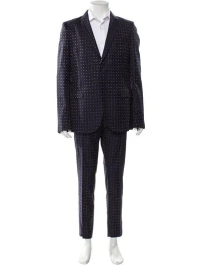 Pre-owned Gucci Wool Polka Dot Print Two-piece Suit In Blue