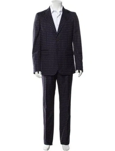 Pre-owned Gucci Wool Polka Dot Print Two-piece Suit W/ Tags In Blue