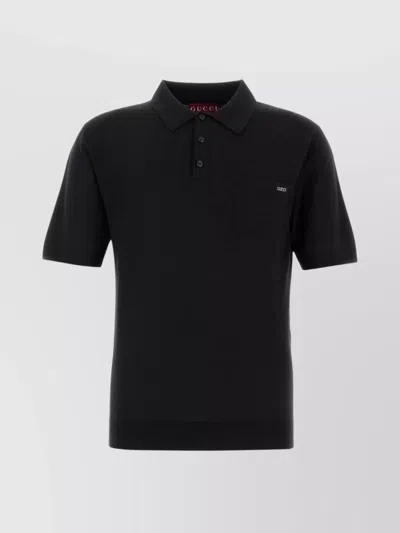 GUCCI WOOL POLO SHIRT WITH RIBBED HEM