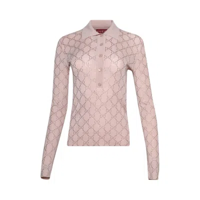 Pre-owned Gucci Wool Polo Top With Rhinstones 'nude' | Pink | Women's Size Xs