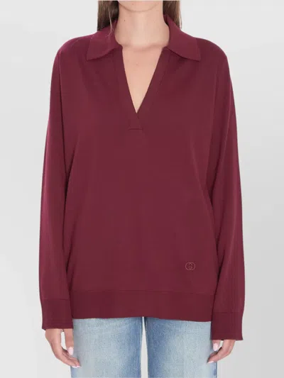 GUCCI WOOL POLO WITH LONG SLEEVES AND V-NECK