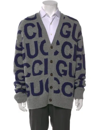 Pre-owned Gucci Wool Printed Cardigan In Gray