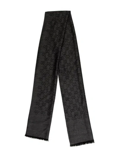 Pre-owned Gucci Wool Printed Scarf In Black