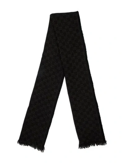 Pre-owned Gucci Wool Printed Scarf In Black