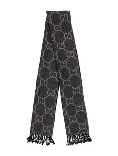 Pre-owned Gucci Wool Printed Scarf In Black