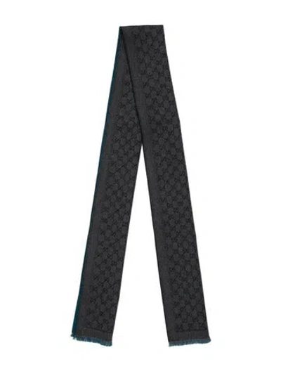 Pre-owned Gucci Wool Printed Scarf In Blue