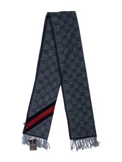 Pre-owned Gucci Wool Printed Scarf In Blue