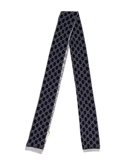 Pre-owned Gucci Wool Printed Scarf In Blue