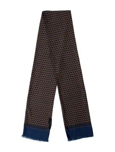 Pre-owned Gucci Wool Printed Scarf In Blue