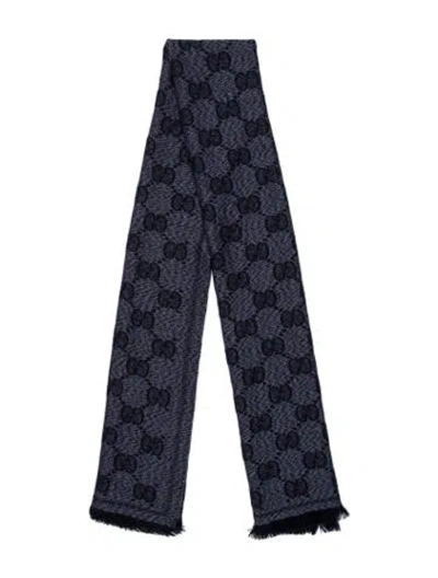 Pre-owned Gucci Wool Printed Scarf In Blue