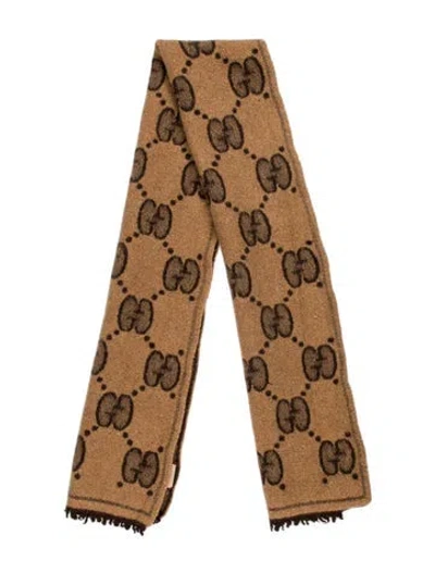 Pre-owned Gucci Wool Printed Scarf In Brown