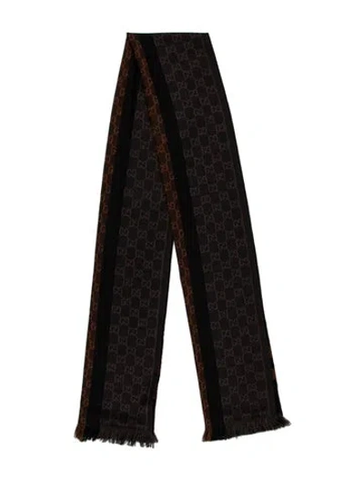 Pre-owned Gucci Wool Printed Scarf In Brown