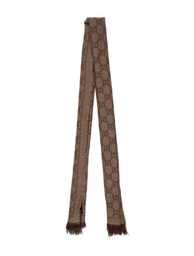 Pre-owned Gucci Wool Printed Scarf In Brown
