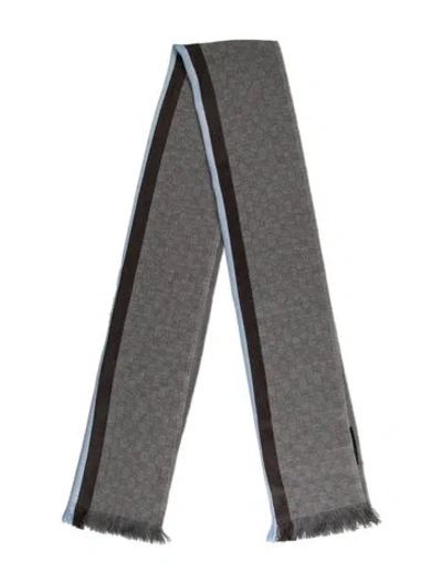 Pre-owned Gucci Wool Printed Scarf In Gray
