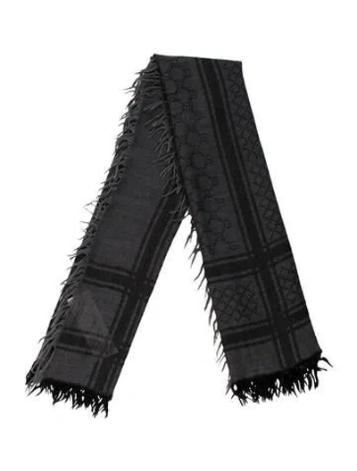 Pre-owned Gucci Wool Printed Scarf In Gray
