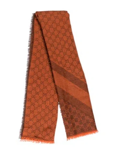 Pre-owned Gucci Wool Printed Scarf In Orange