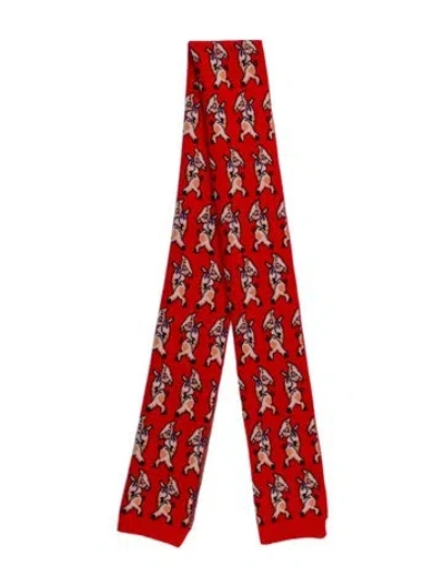Pre-owned Gucci Wool Printed Scarf In Red
