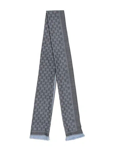 Pre-owned Gucci Wool Printed Scarf W/ Tags In Blue