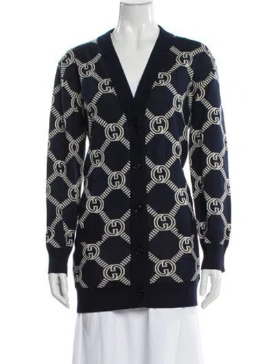 Pre-owned Gucci Wool Printed Sweater In Blue