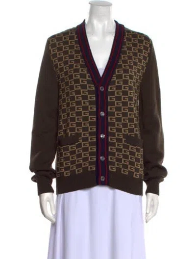 Pre-owned Gucci Wool Printed Sweater In Brown