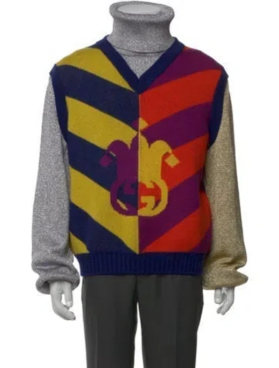 Pre-owned Gucci Wool Printed Sweater Vest In Blue/metallic