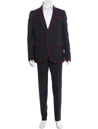 Pre-owned Gucci Wool Printed Two-piece Suit In Blue