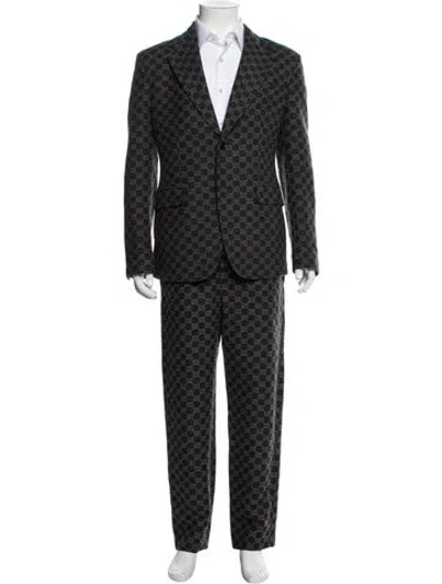 Pre-owned Gucci Wool Printed Two-piece Suit In Gray