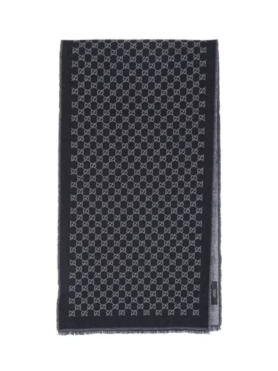 Gucci Wool Scarf "gg" In Black
