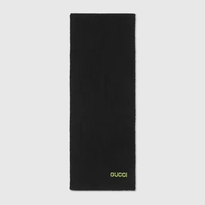 Gucci Wool Scarf With Embroidery In Black