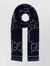 Gucci Wool Scarf With Fringed Edges And Embroidery In Blue