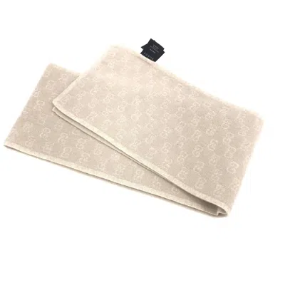 Pre-owned Gucci Wool Scarf With Gg Logo Women's Pattern () In Sand
