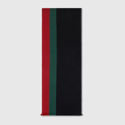 Gucci Wool Scarf With Web In Black
