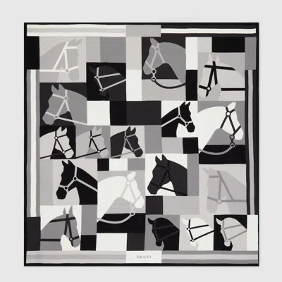 Gucci Wool Shawl With Equestrian Motif In White