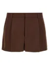 Gucci Tailored Wool Shorts With Pockets And Pleats In Brown