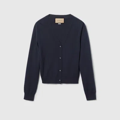 Gucci Wool Silk Cardigan In Blue