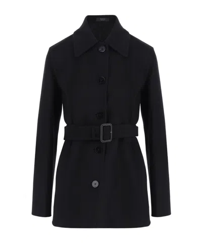 Gucci Wool Silk Coat With Gg Inside In Black