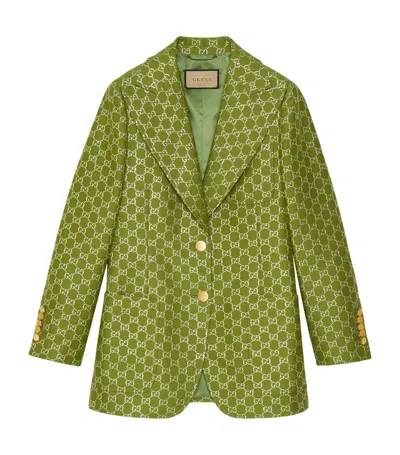 Gucci Wool-silk Gg Lamé Blazer In Green