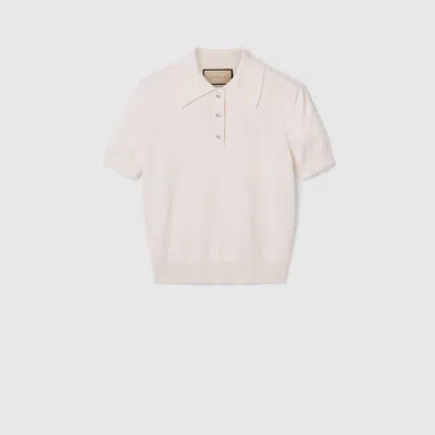 Gucci Wool Silk Polo Top In White