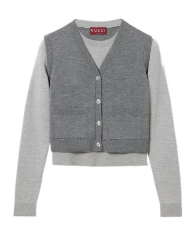 GUCCI WOOL SILK TOP WITH VEST OVERLAY