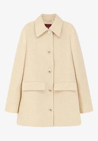 Gucci Textured Wool Tweed Coat In Neutral
