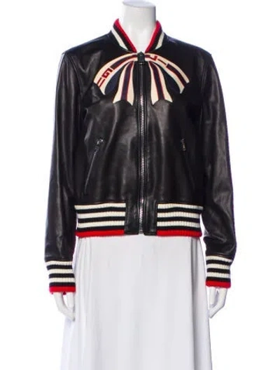 Pre-owned Gucci Wool Striped Bomber Jacket In Black