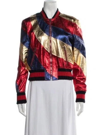 Pre-owned Gucci Wool Striped Bomber Jacket In Metallic/red