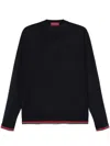 Gucci Long-sleeve Black Crewneck Sweater With Ribbed Details In Black