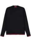 Gucci Black Crewneck Sweater With Web Detail In Ribbed Wool Blend Man In Black