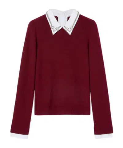 Gucci Wool Sweater With Crystal Horsebit In Burgundy