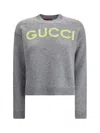 Gucci Wool Sweater With Embroidered Monogram In Gray