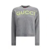 Gucci Wool Sweater With Embroidered Monogram In Gray