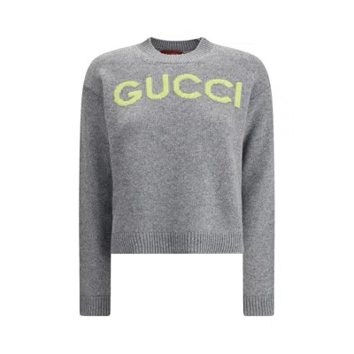 GUCCI WOOL SWEATER WITH EMBROIDERED MONOGRAM