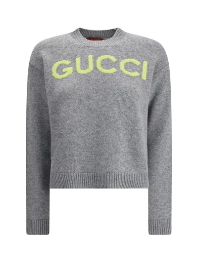 GUCCI WOOL SWEATER WITH EMBROIDERED MONOGRAM